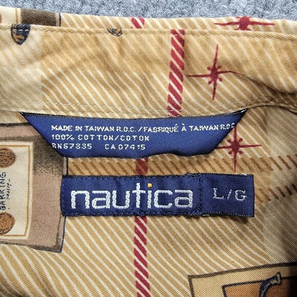 Nautica‎ Shirt Mens Large/XL Brown Button Down Marlava Yacht Boat Nautical - Picture 7 of 9